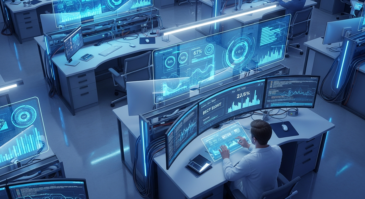 futuristic lab with data visualizations